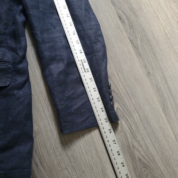 100% Linen Blazer Mens XL Navy Blue Two Button Material London Classic Preppy - Picture 6 of 11